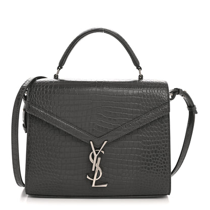Saint Laurent Calfskin Crocodile Embossed Medium Classic Monogram Cassandra Top Handle Fog 1 of 16