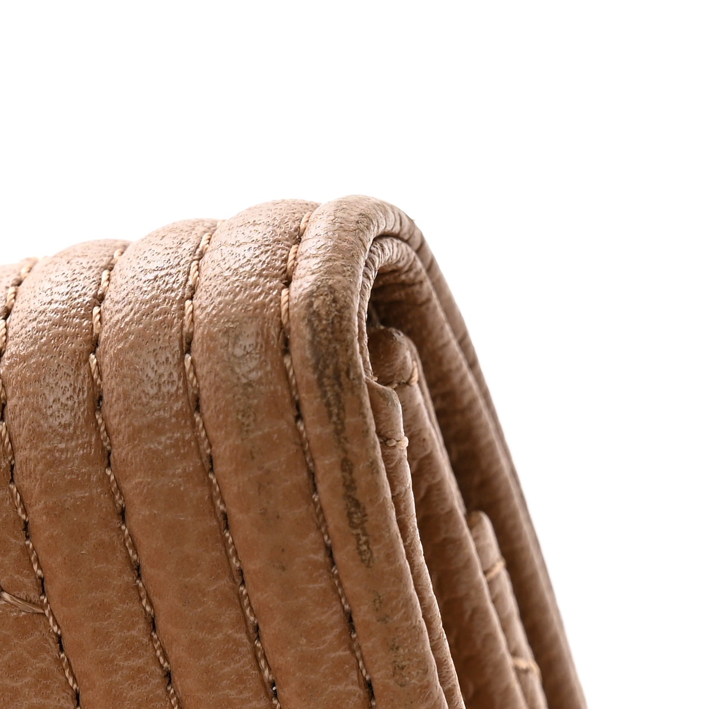 Caviar Chevron Quilted Boy Flap Card Holder Dark Beige