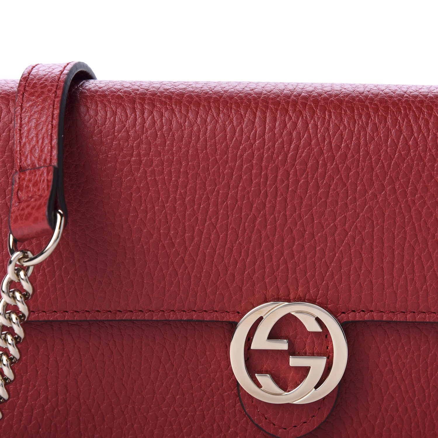 Gucci Dollar Calfskin Interlocking G Chain Wallet Red 10 of 11