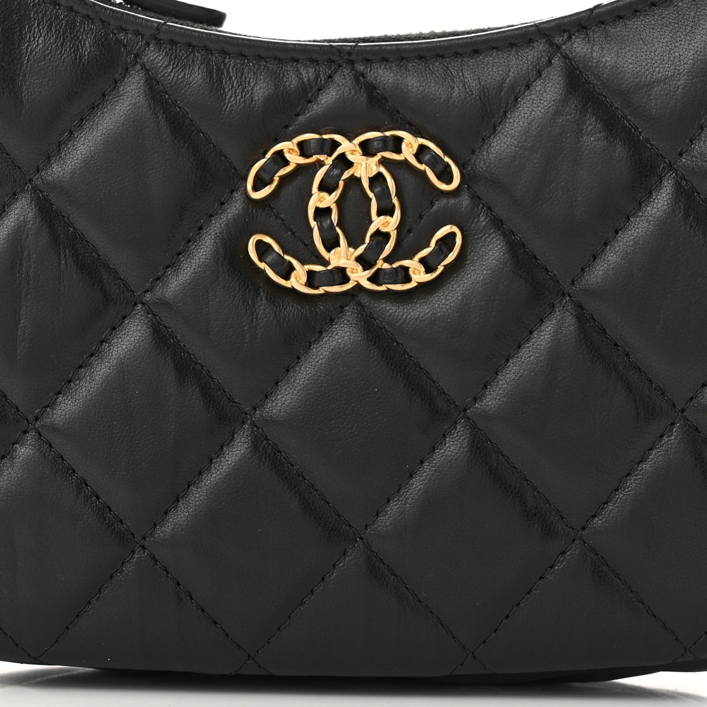 Crumpled Calfskin Quilted Braided CC Small Hobo Black