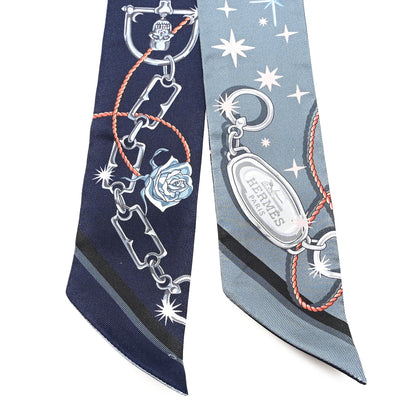Hermes Silk C'est la Fete Twilly Ardoise Clair Rose Pale Bleu Marine 2 of 3