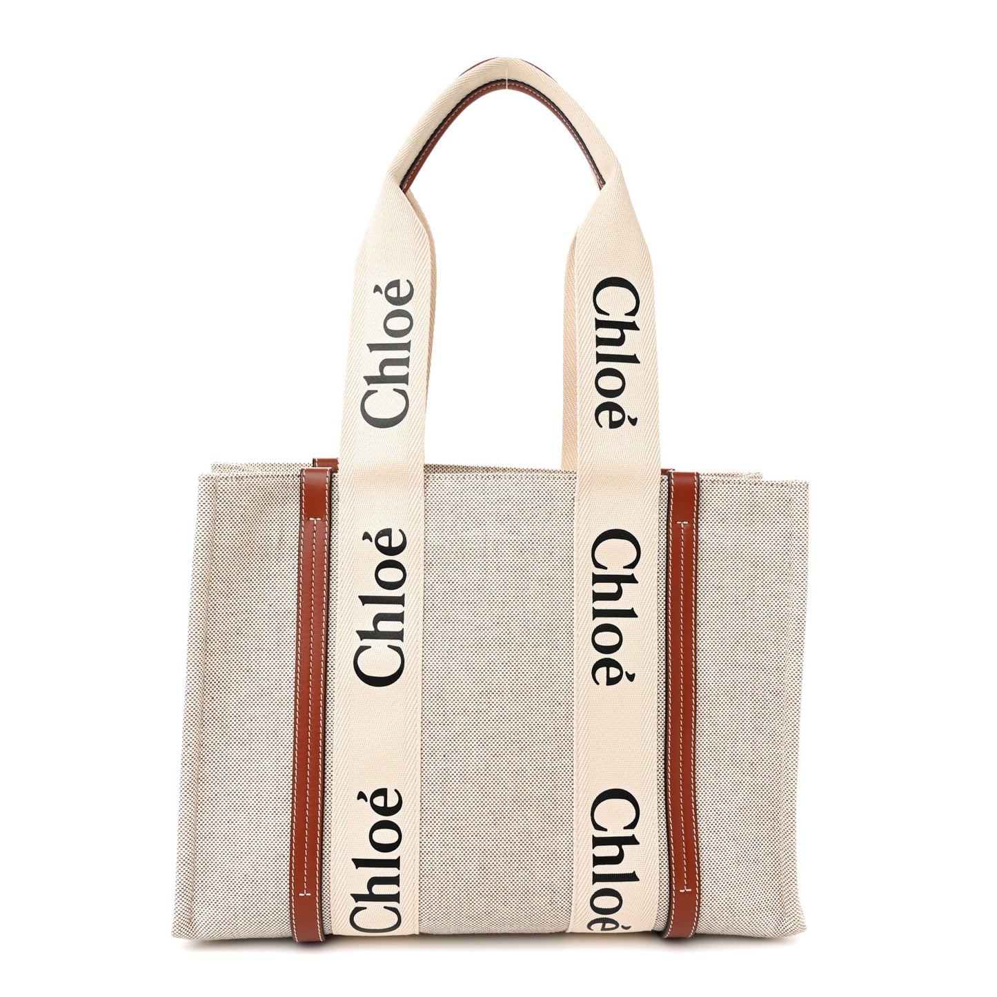 Cotton Calfskin Medium Woody Ribbon Tote White Brown