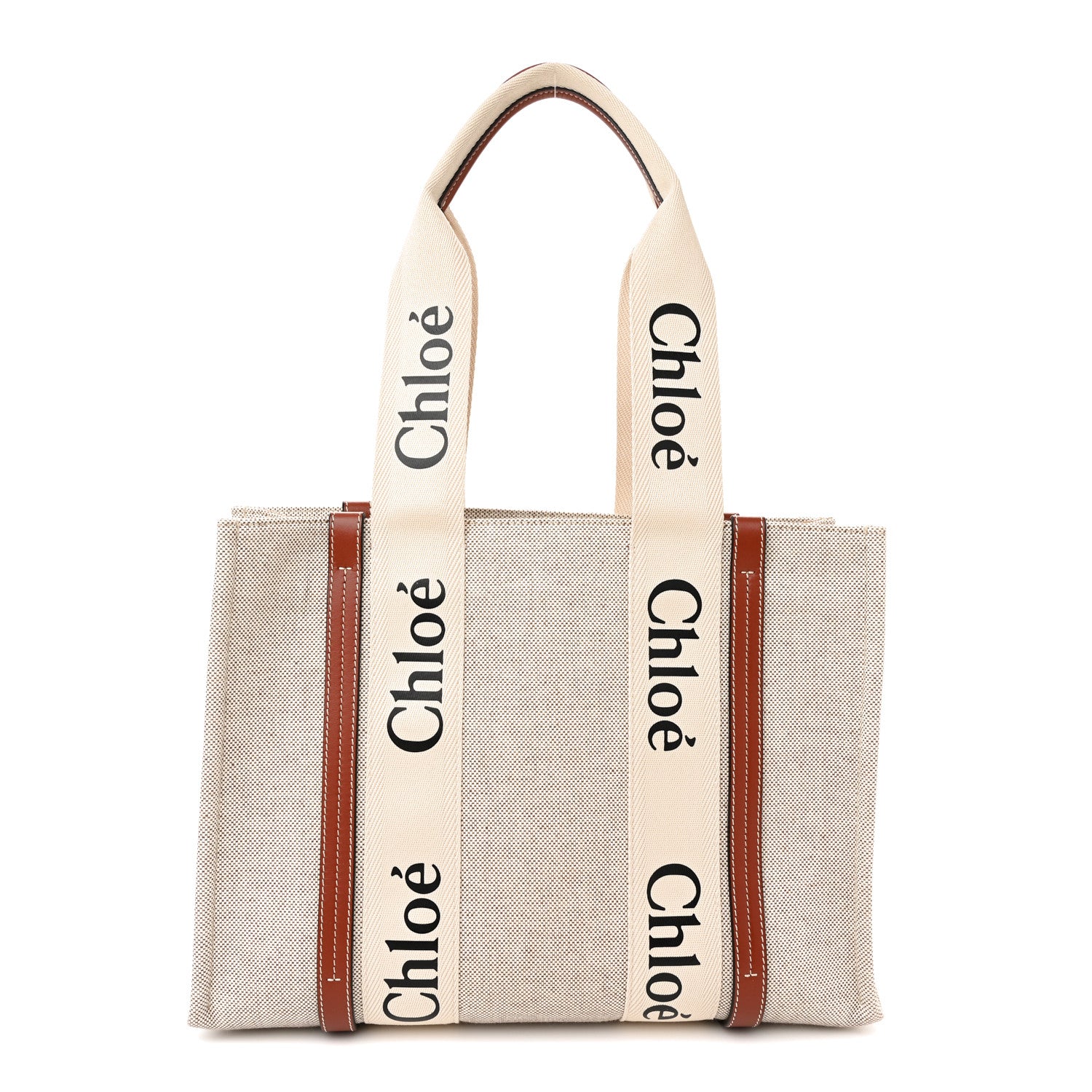 Chloe Cotton Calfskin Medium Woody Ribbon Tote White Brown 1 of 11