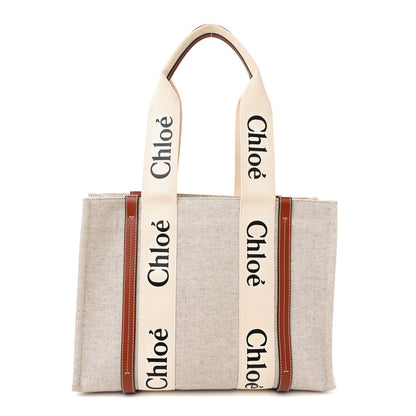 Chloe Cotton Calfskin Medium Woody Ribbon Tote White Brown 1 of 11