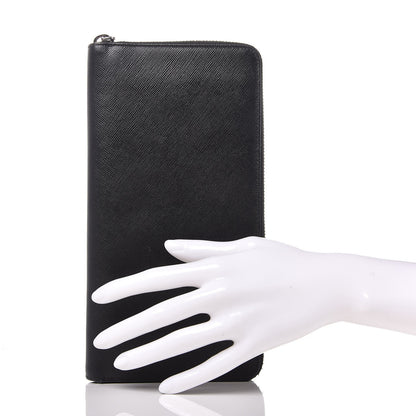 Prada Saffiano Zip Around Portfolio Wallet Black 2 of 10