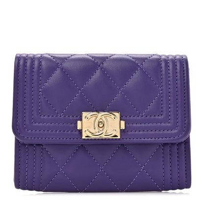 Chanel Lambskin Quilted Boy Flap Card Holder Purple 1 of 10