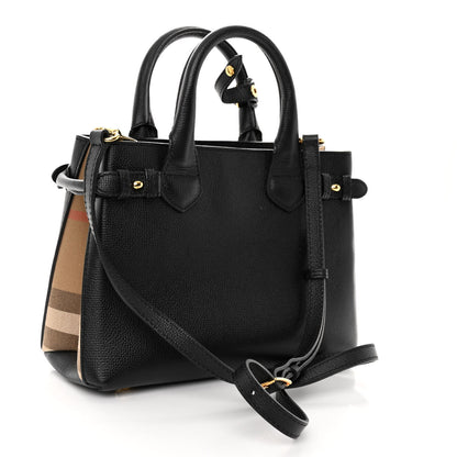 Burberry Grainy Calfskin House Check Small Banner Tote Black 3 of 9