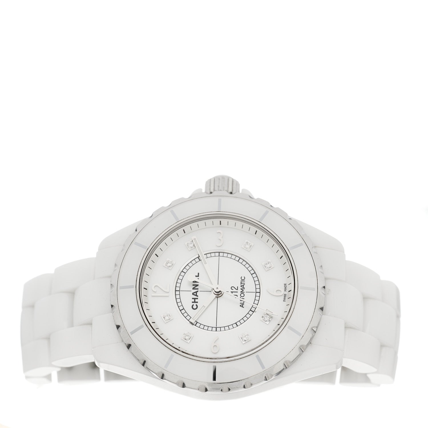 Chanel Stainless Steel Ceramic Diamond 38mm J12 Automatic Watch White 2 of 4