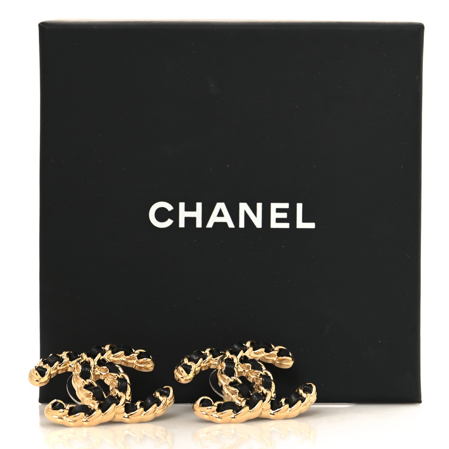 Chanel Lambskin CC Chain Earrings Black Gold 5 of 5