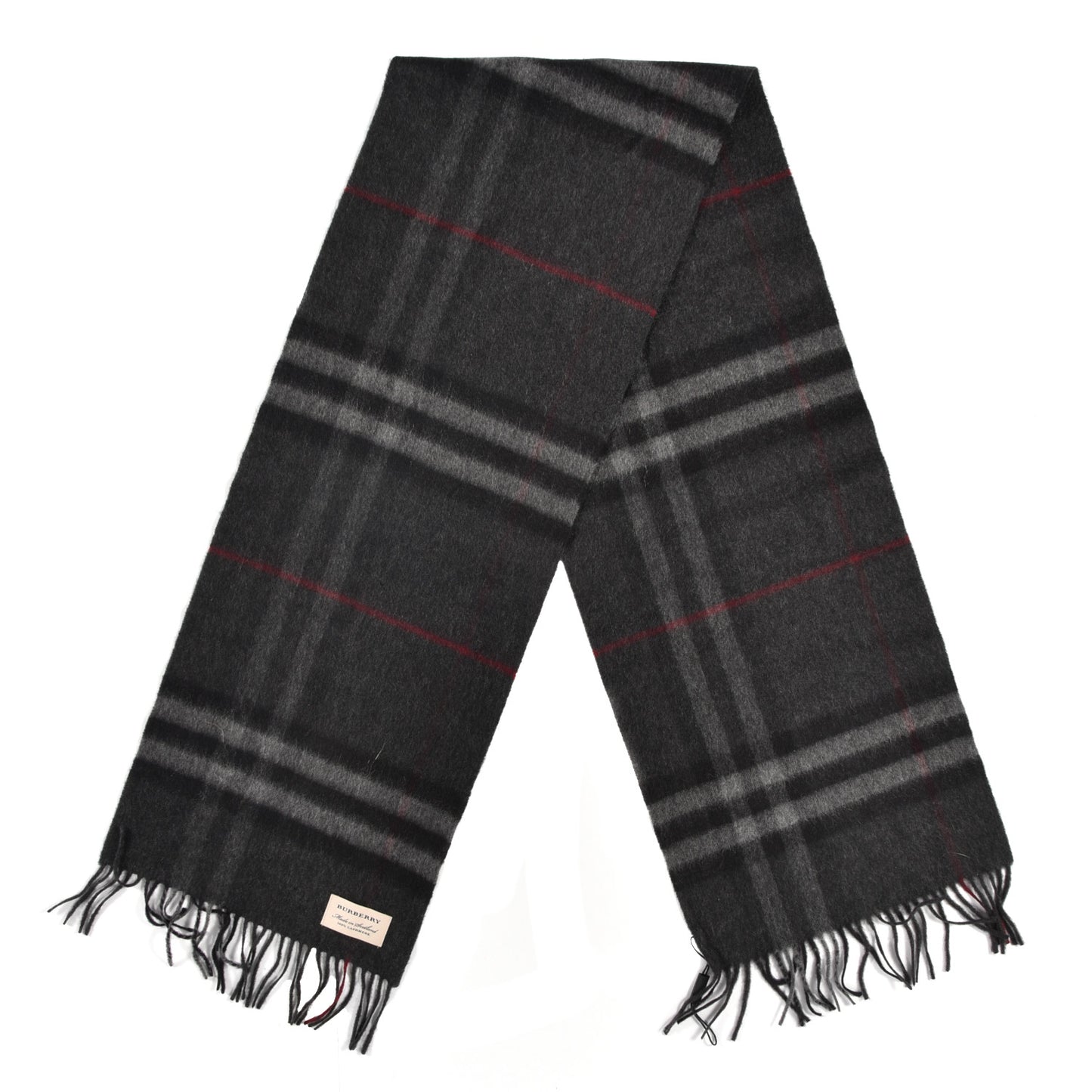 Cashmere Giant Check Fringe Scarf Grey