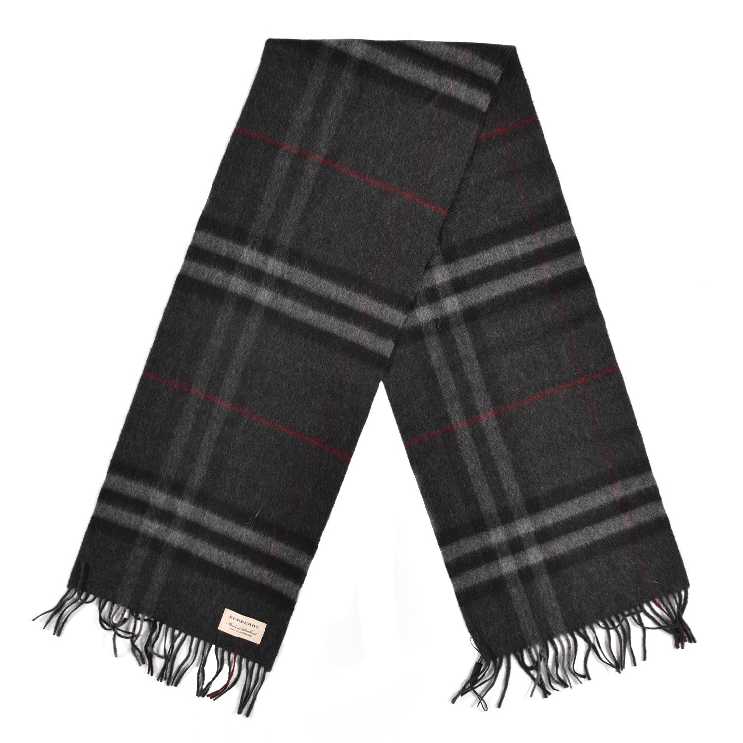 Burberry Cashmere Giant Check Fringe Scarf Grey 2 of 4