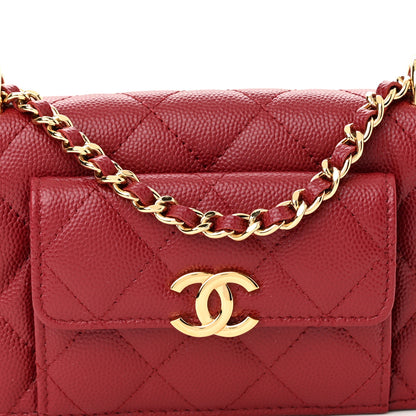 Chanel Caviar Quilted Pocket Twins Clutch With Chain Burgundy 9 of 12