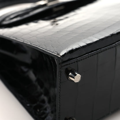 Hermes Shiny Niloticus Crocodile Kelly Sellier 25 Black 10 of 12