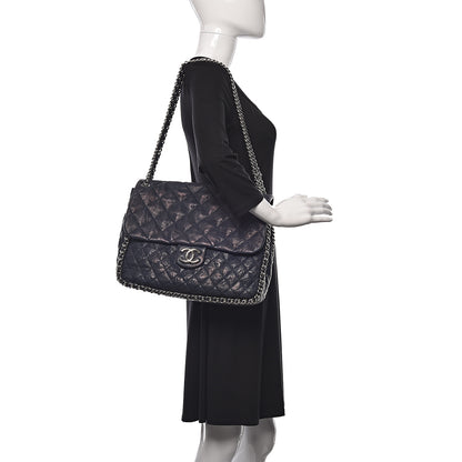 Chanel Washed Lambskin Quilted Chain Around Maxi Flap Dark Navy Blue 2 of 13