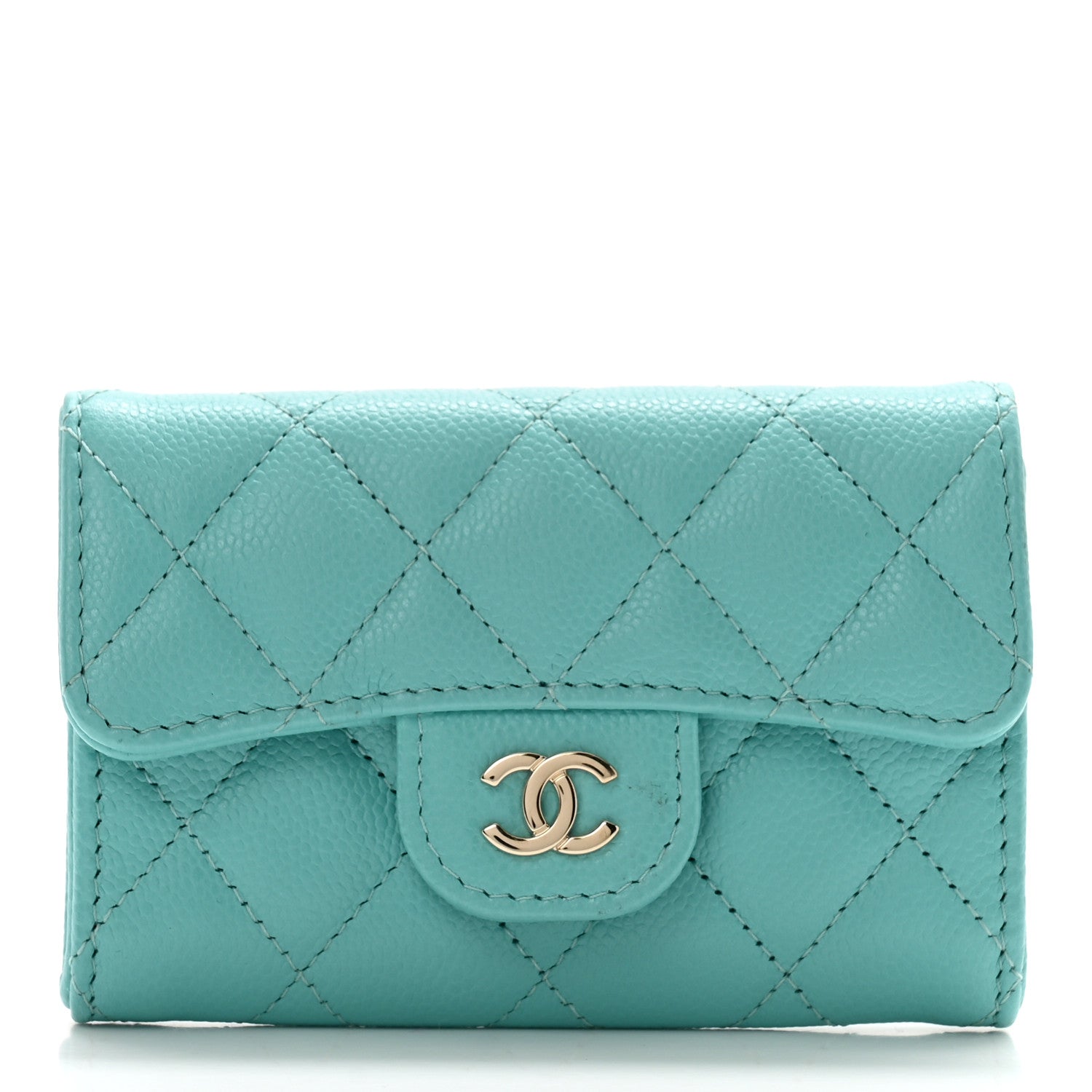 Chanel Caviar Quilted Flap Card Holder Wallet Turquoise 1 of 11