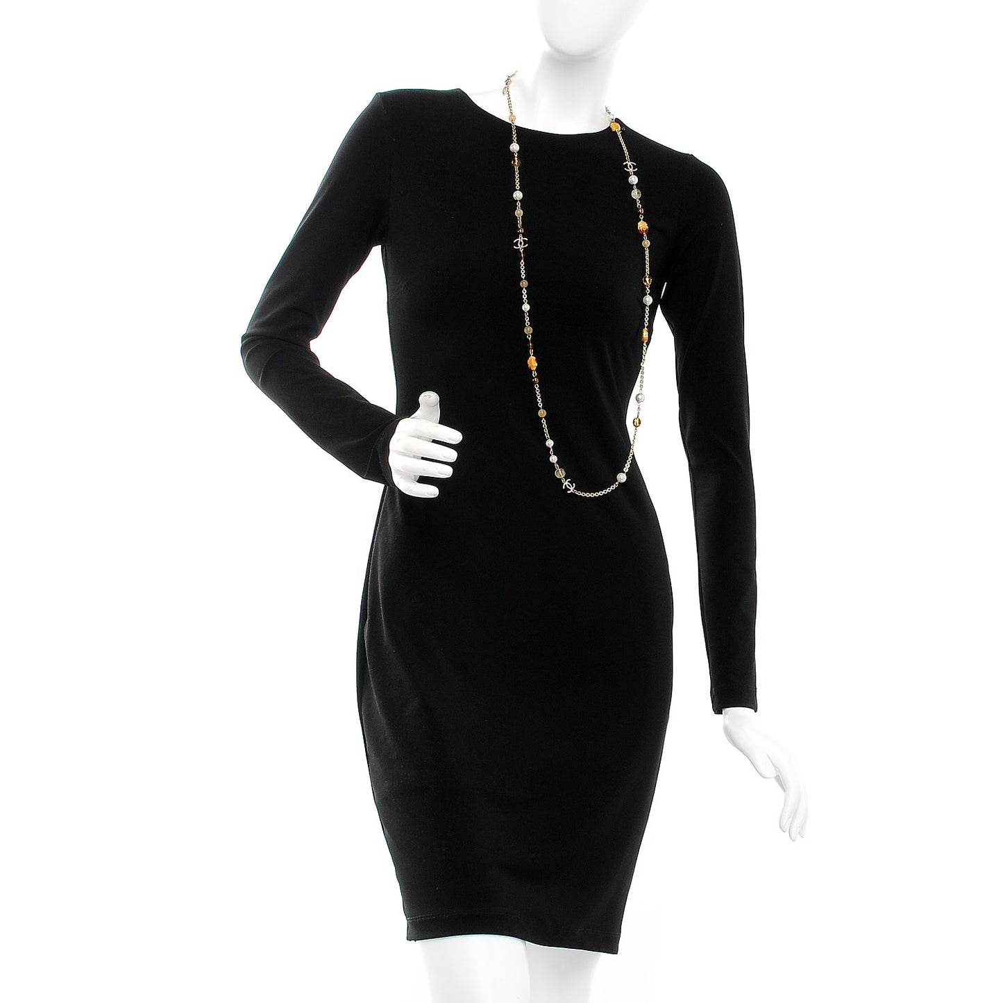 Pearl Beaded CC Long Necklace Brown Gold