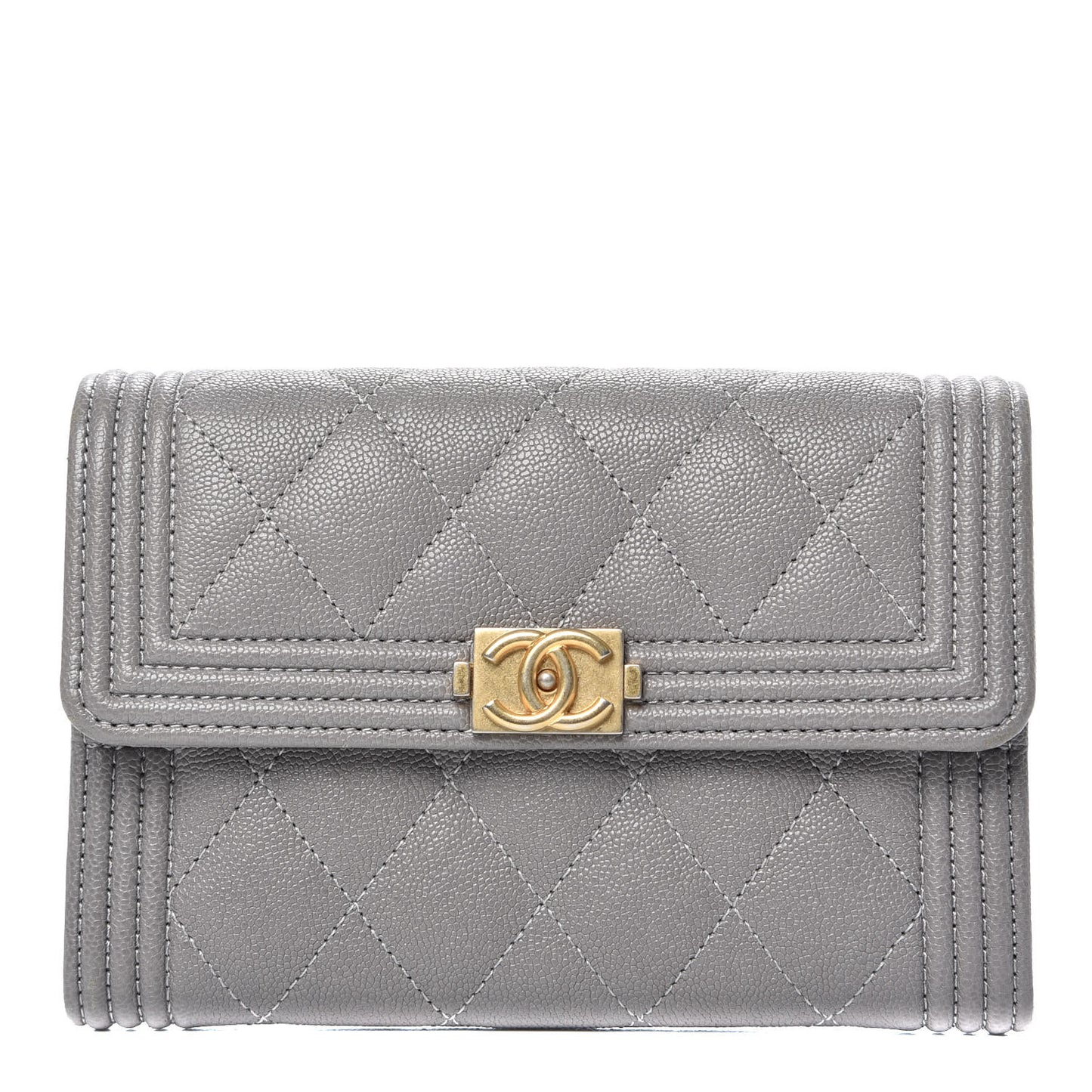 Caviar Quilted Medium Boy Flap Wallet Grey