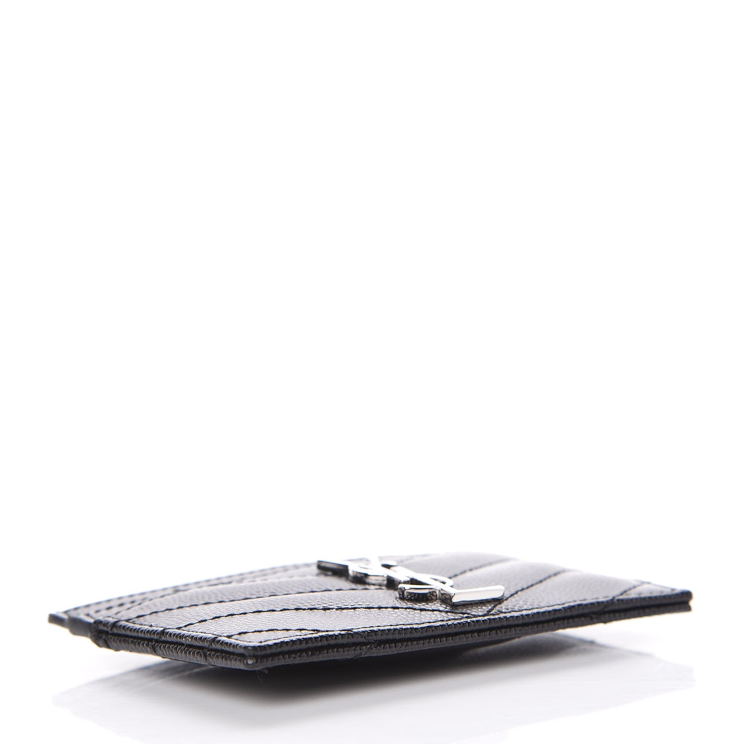 Saint Laurent Grain De Poudre Matelasse Chevron Monogram Credit Card Case Black 4 of 8