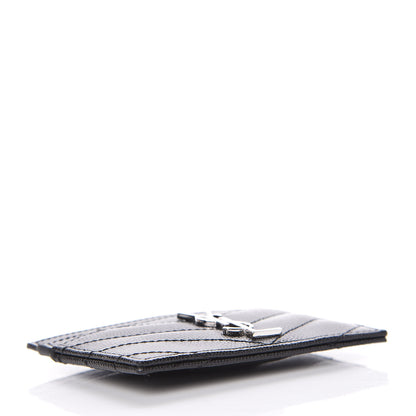 Saint Laurent Grain De Poudre Matelasse Chevron Monogram Credit Card Case Black 4 of 8