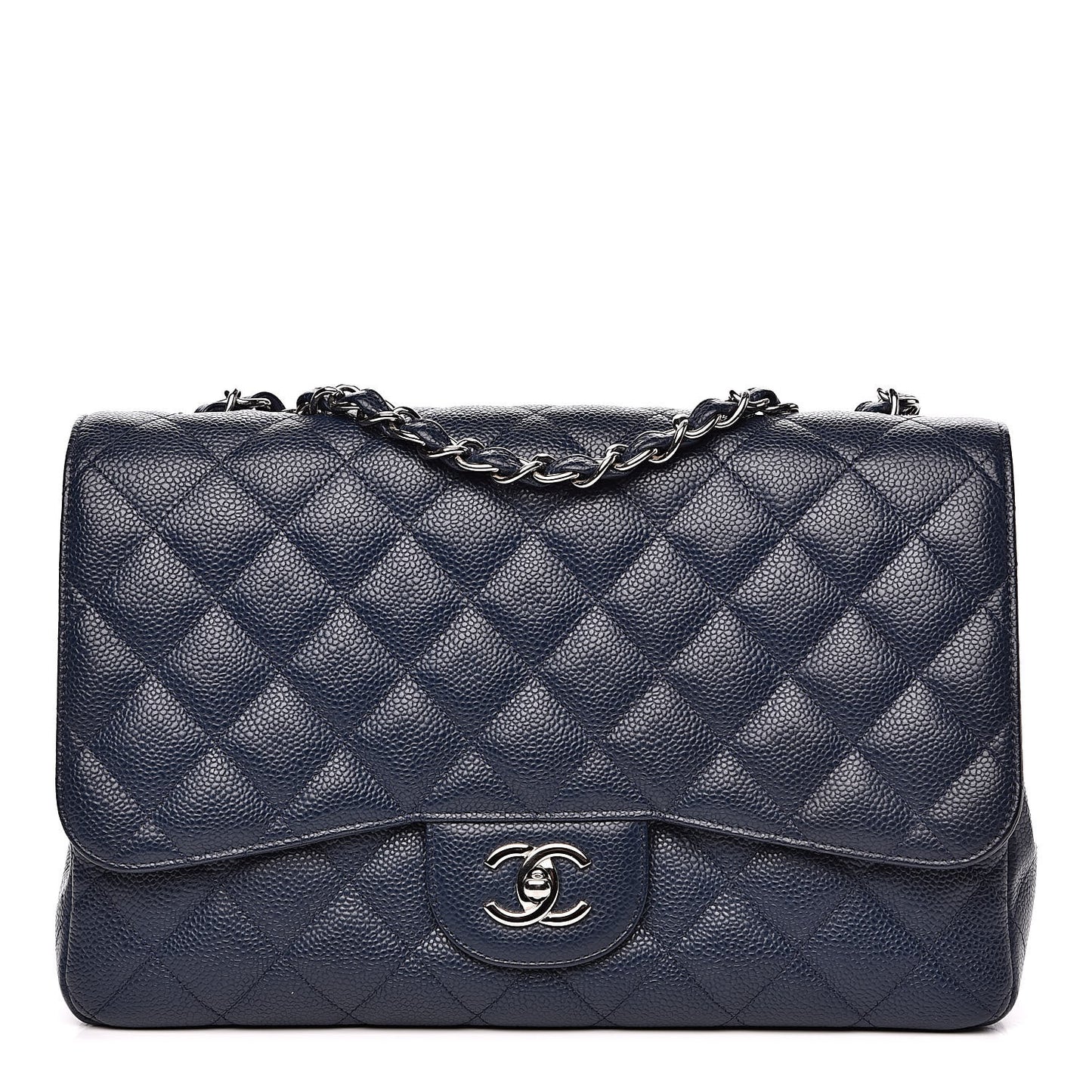 Caviar Quilted Jumbo Single Flap Dark Blue