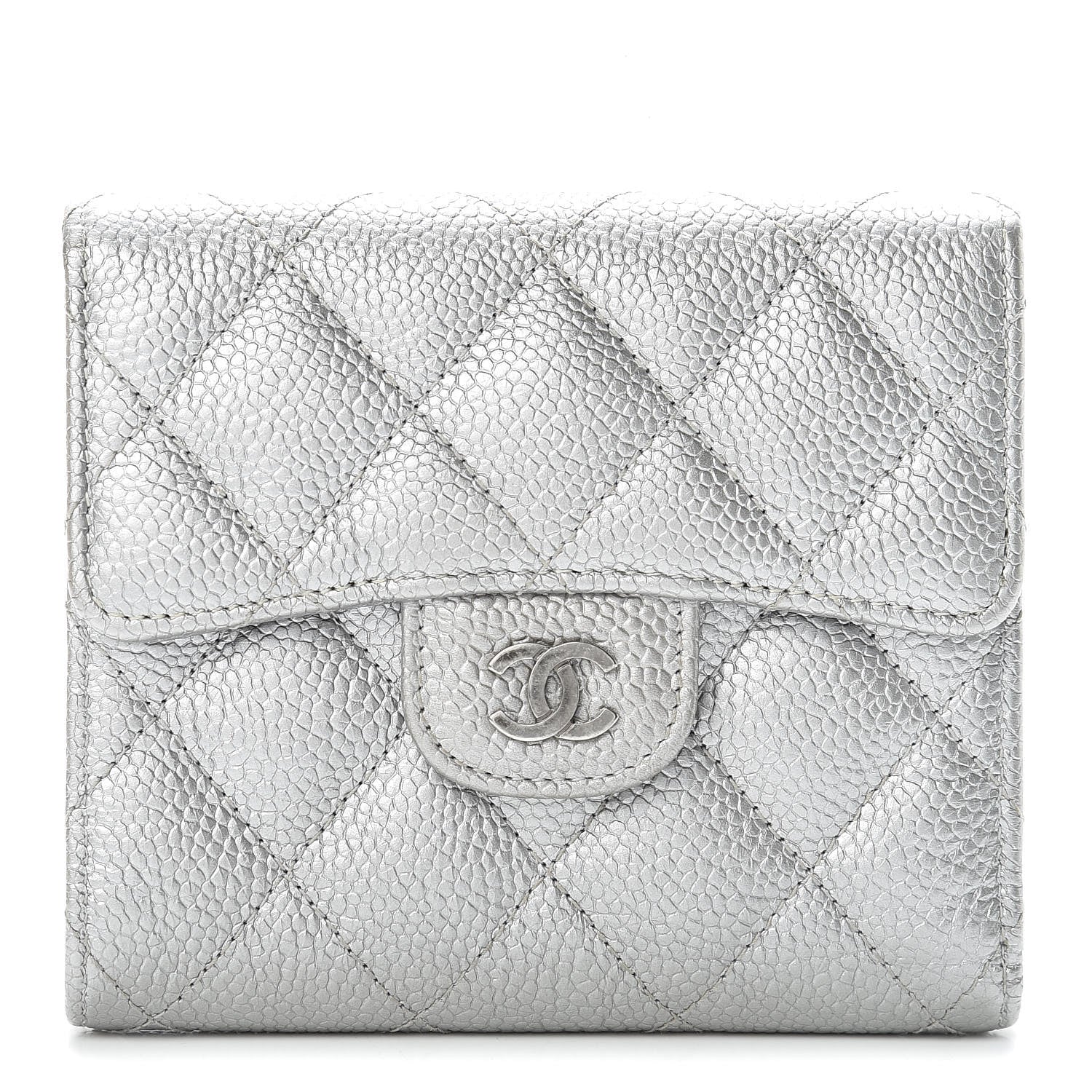 Chanel Metallic Caviar Quilted Compact Flap Wallet Silver 1 of 11