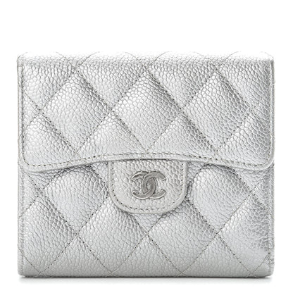 Chanel Metallic Caviar Quilted Compact Flap Wallet Silver 1 of 11