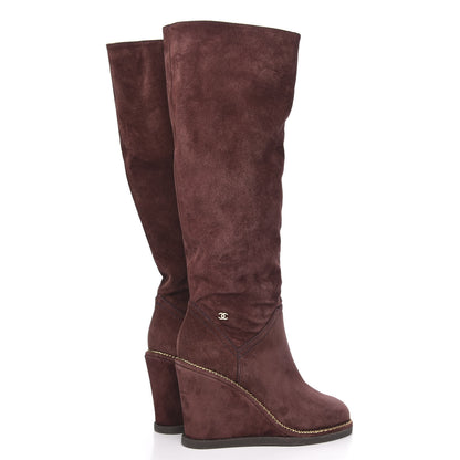 Chanel Suede Calfskin Chain Around High Boots 39 Burgundy 4 of 7