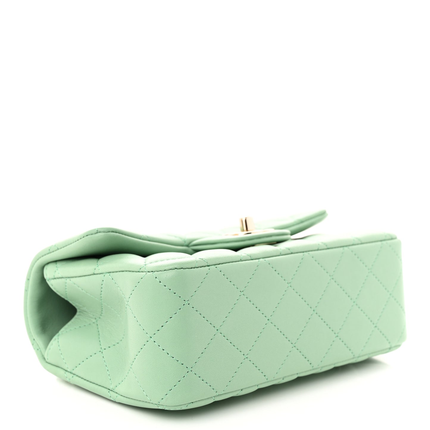 Lambskin Quilted Mini Top Handle Rectangular Flap Light Green