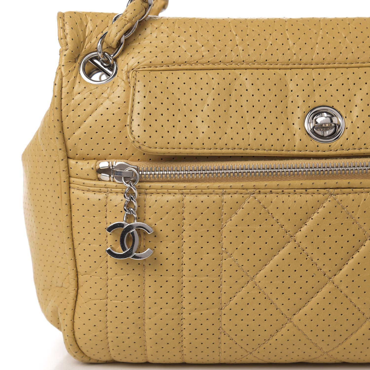 Chanel Calfskin Perforated 50's Satchel Yellow 10 of 12