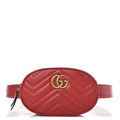 Gucci Calfskin Matelasse GG Marmont Belt Bag 75 30 Hibiscus Red 1 of 10