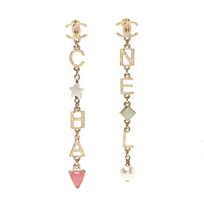 Chanel Resin Pearl Beaded Star Heart CC Logo Drop Earrings Gold Pink Multicolor 1 of 4