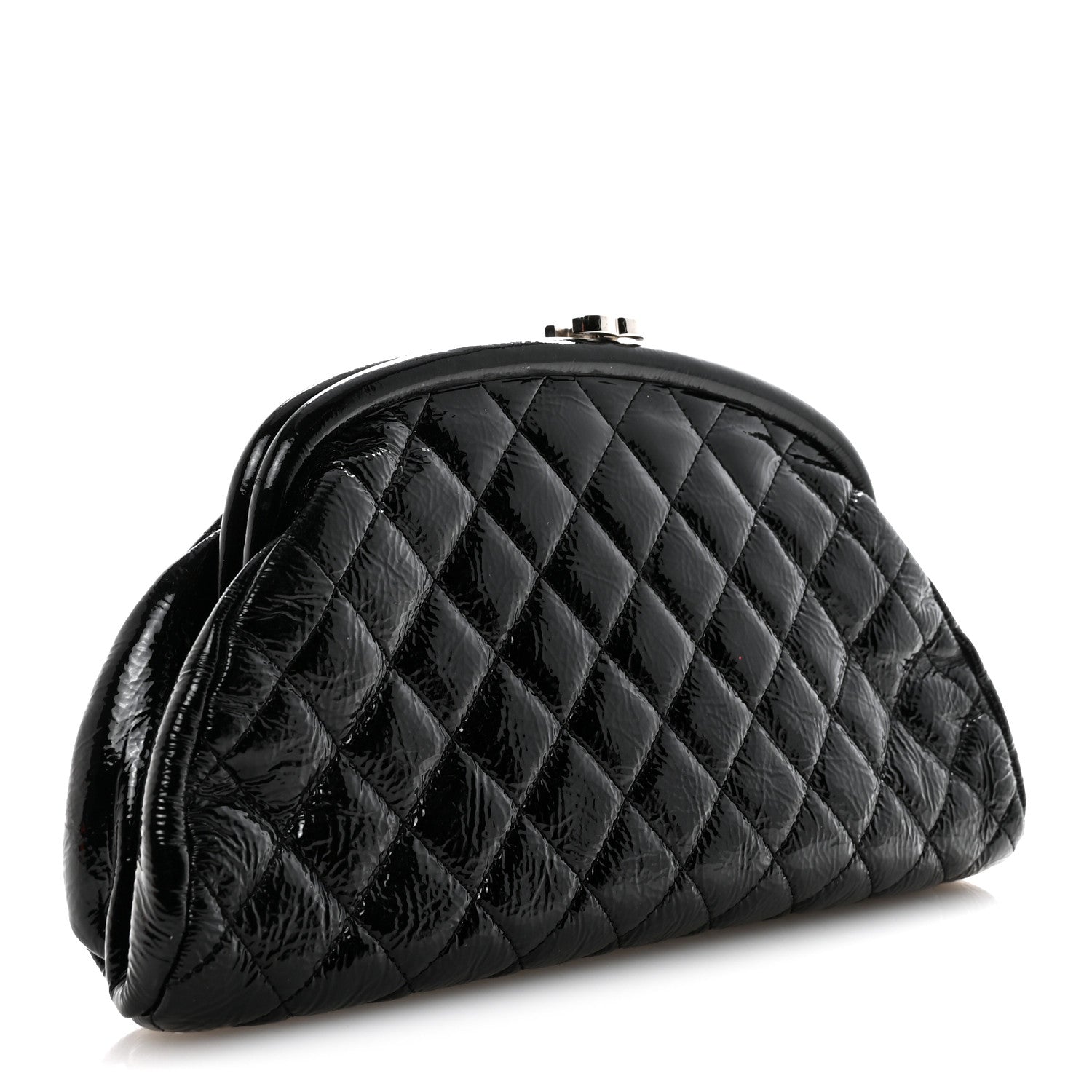 Chanel Distressed Patent Quilted Timeless Clutch Black 3 of 11