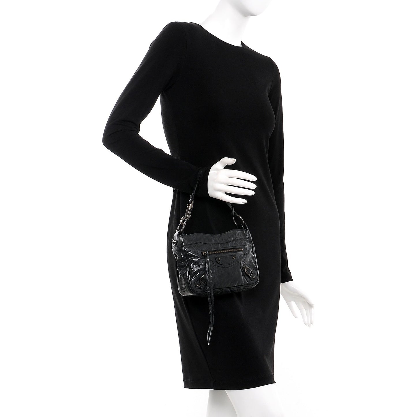 Chevre Classic Hardware Shoulder Bag Black