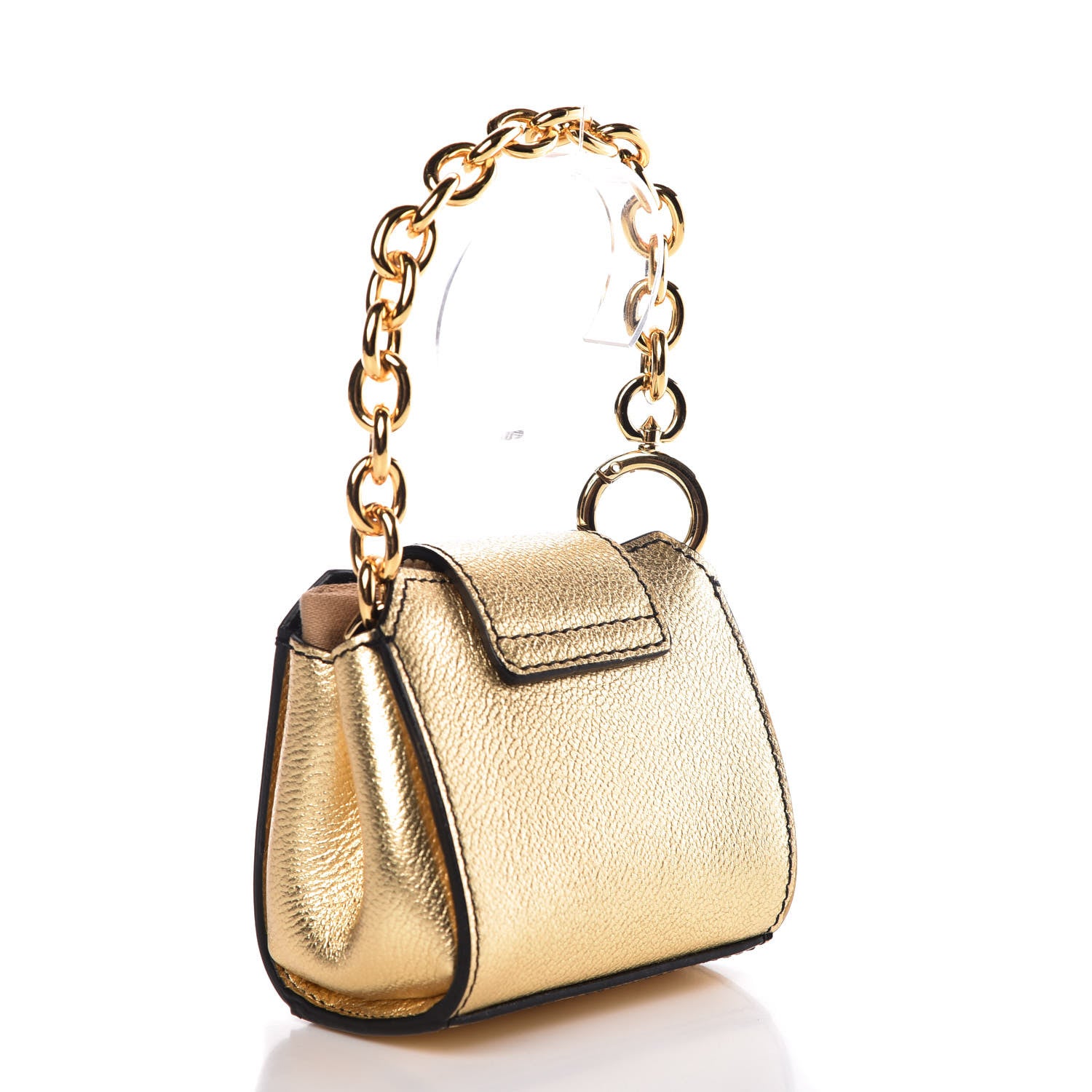 Burberry Metallic Soft Grain Calfskin Micro Buckle Tote Charm Gold 4 of 8
