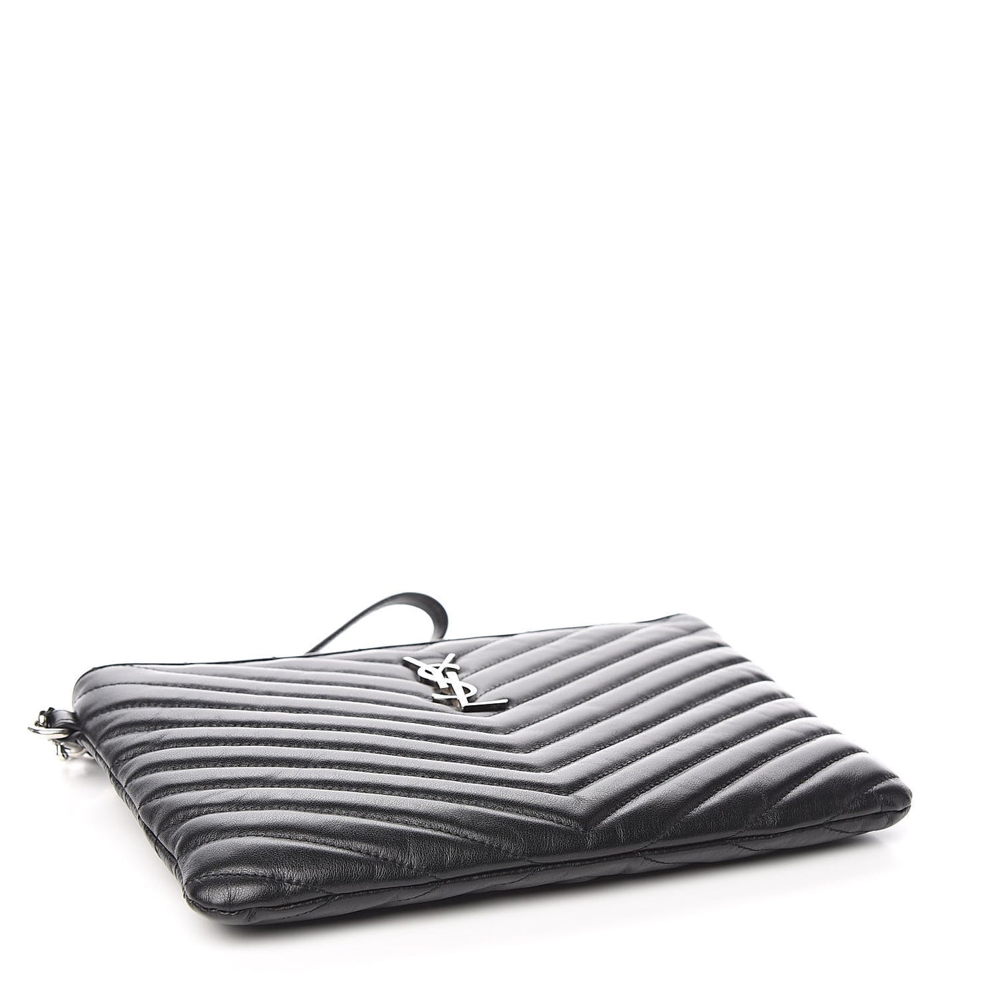 Calfskin Matelasse Chevron Monogram A5 Wristlet Black