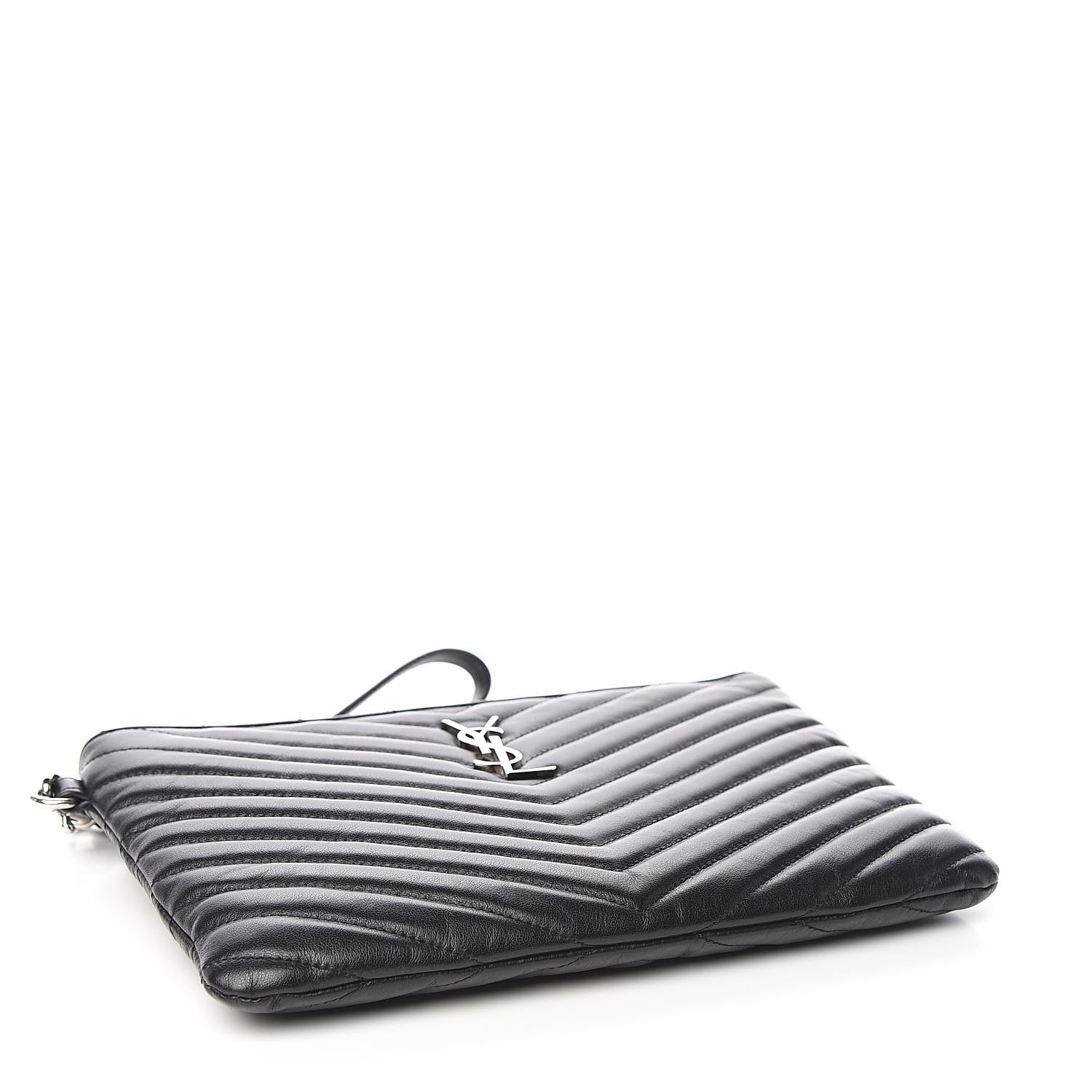 Saint Laurent Calfskin Matelasse Chevron Monogram A5 Wristlet Black 4 of 7