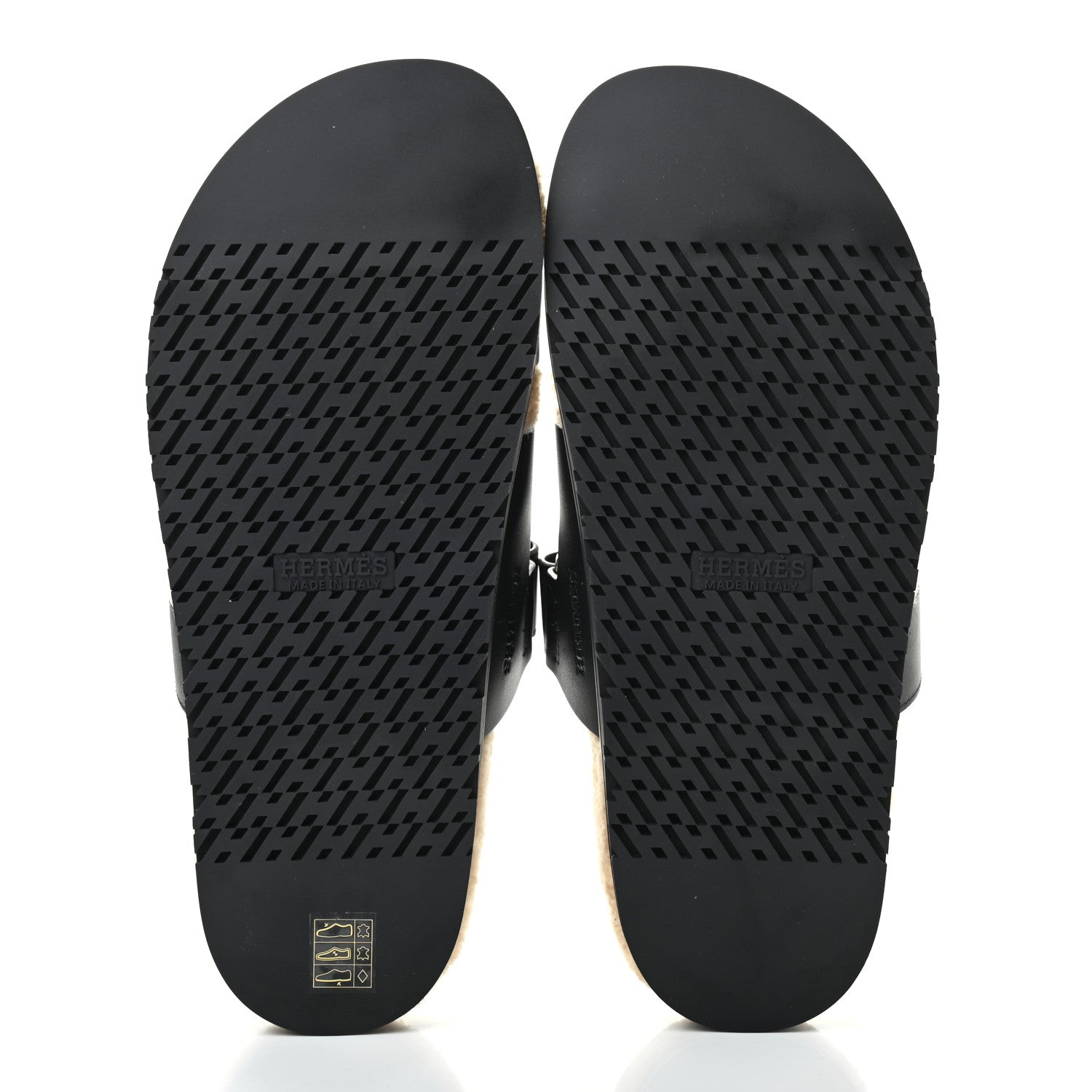 Hermes Veau Indios Woolskin Mens Chypre Sandals 44 Black Ecru 5 of 8