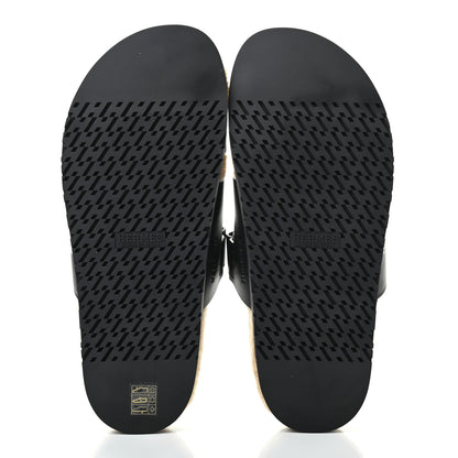 Hermes Veau Indios Woolskin Mens Chypre Sandals 44 Black Ecru 5 of 8