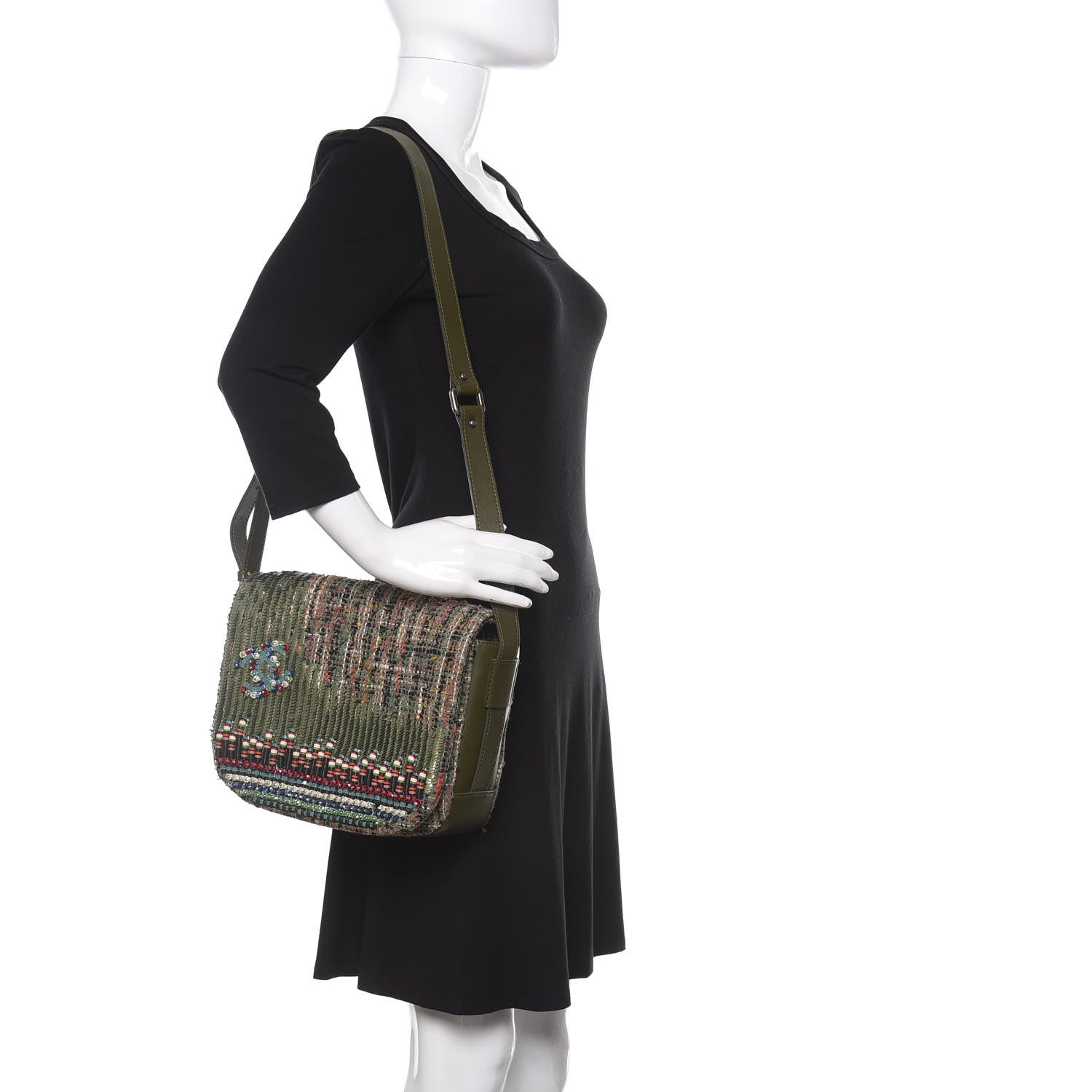 Chanel Tweed Sequins Havana Stroll Messenger Khaki 2 of 11