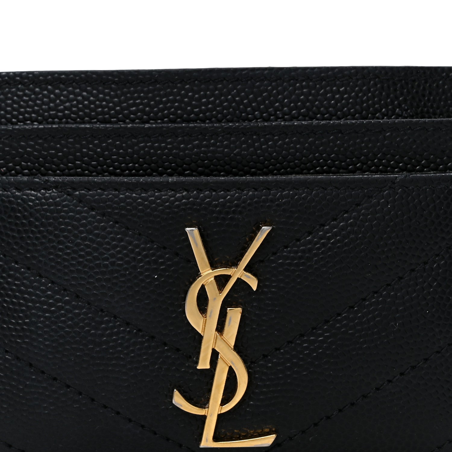 Saint Laurent Grain De Poudre Matelasse Chevron Monogram Credit Card Case Black 8 of 9