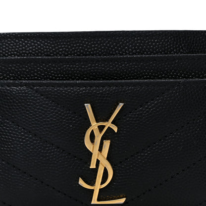 Saint Laurent Grain De Poudre Matelasse Chevron Monogram Credit Card Case Black 8 of 9