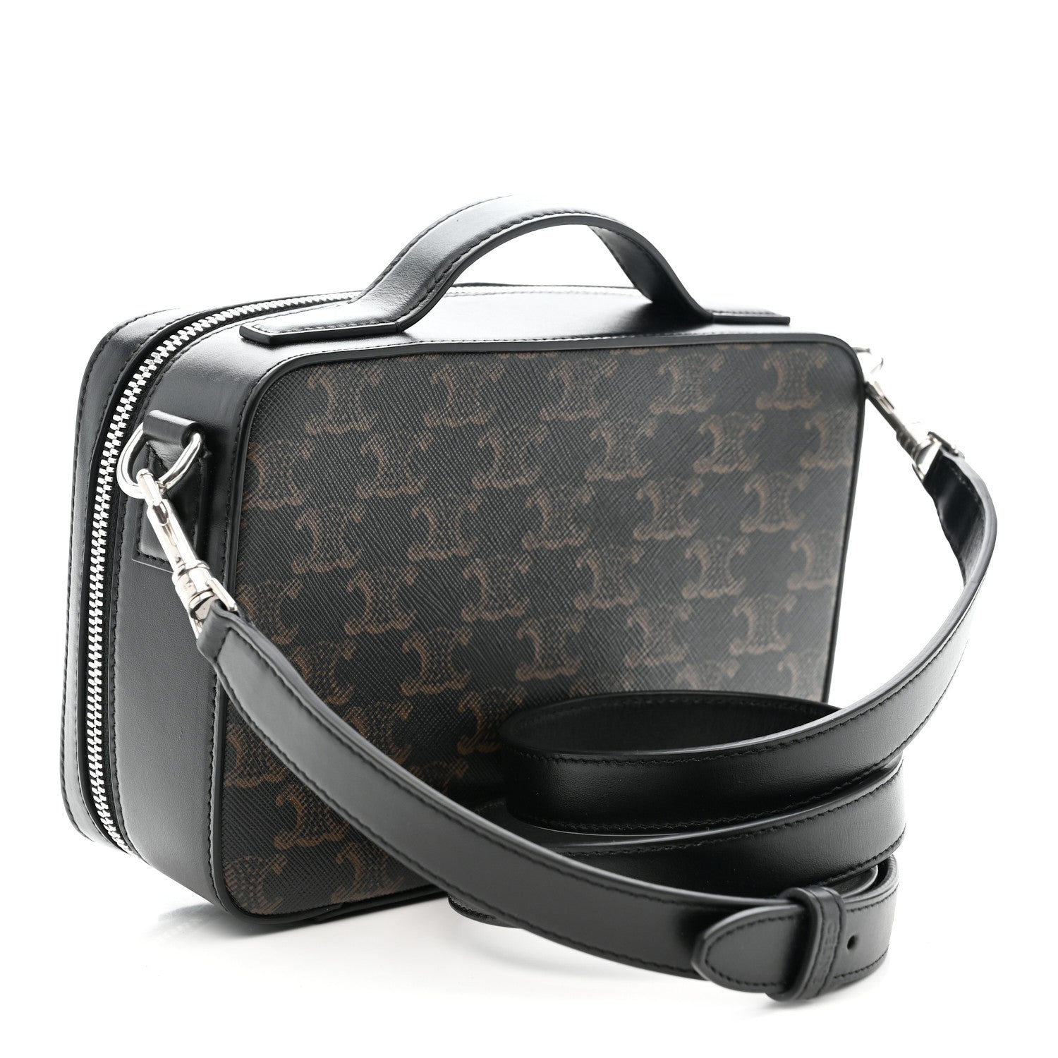Celine Triomphe Canvas Top Handle Messenger Box Black 3 of 9