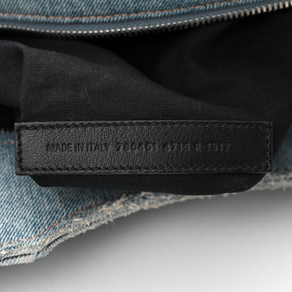Balenciaga Washed Frayed Denim Crystal Neo Cagole City Handbag Blue 7 of 11