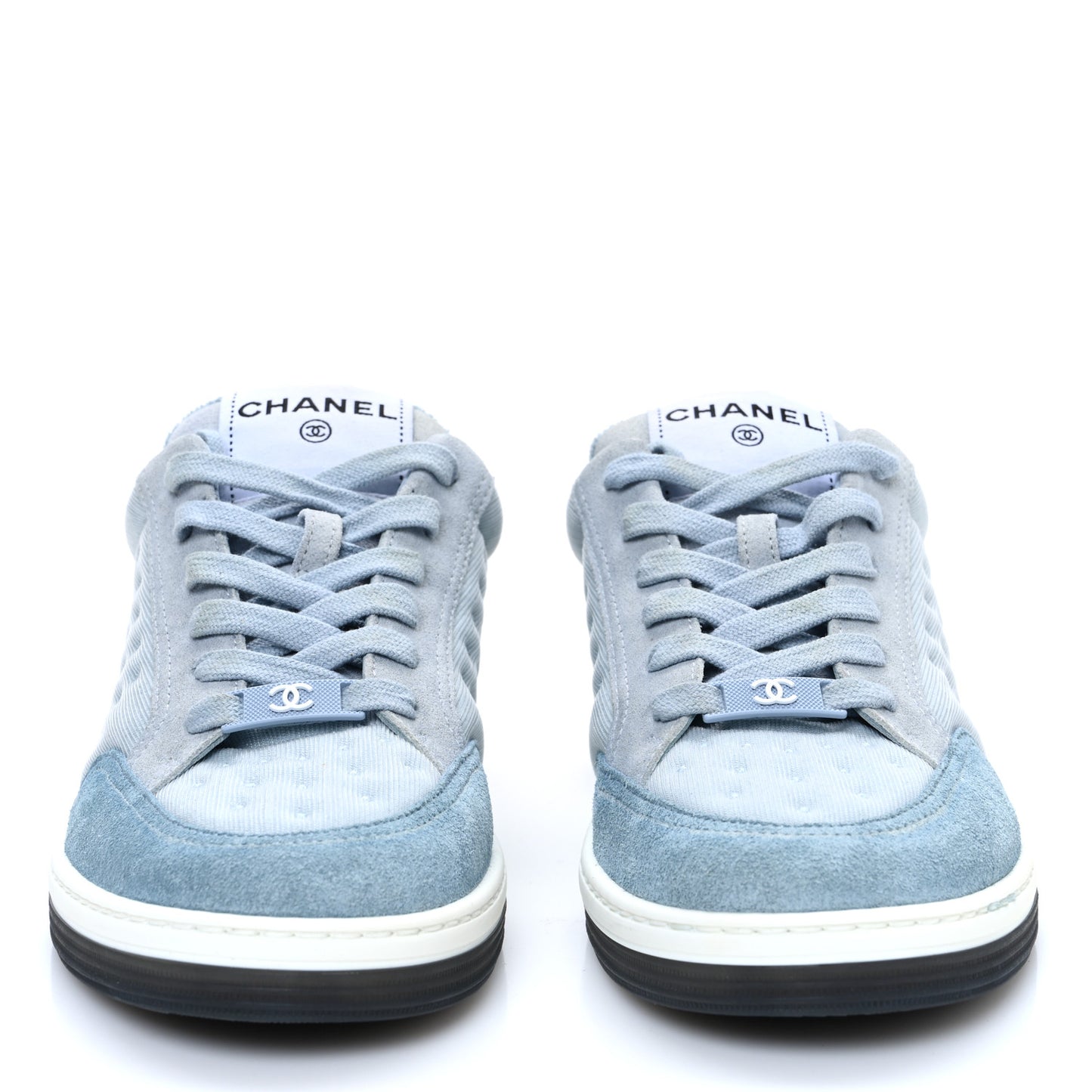 Fabric Suede Calfskin Logo Sneakers 36 Light Blue Turquoise