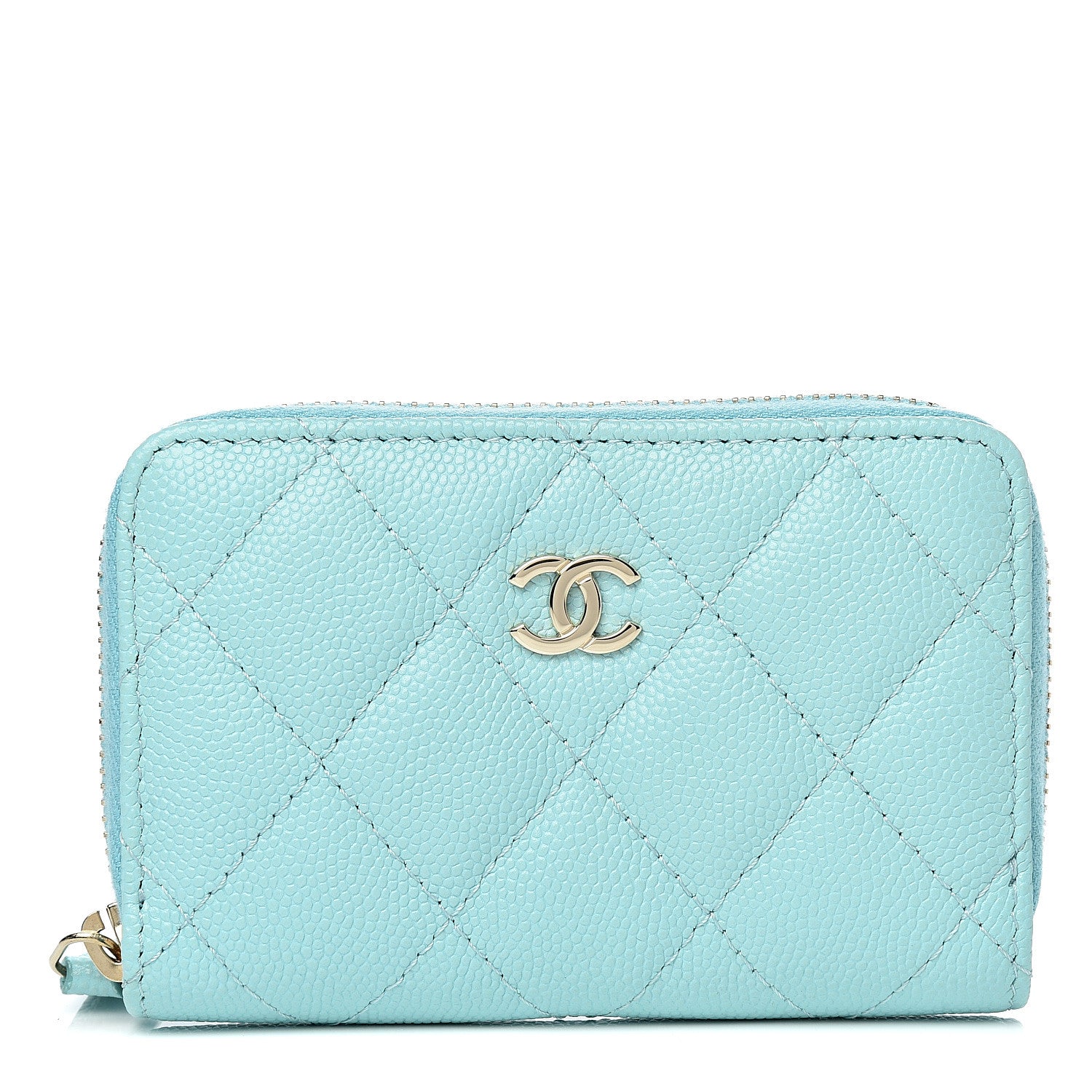 Chanel Caviar Quilted Zip Coin Purse Light Blue 1 of 7