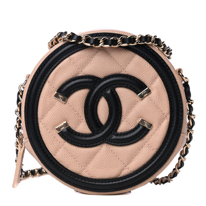 Chanel Caviar Quilted Round Filigree Crossbody Beige Black 1 of 12