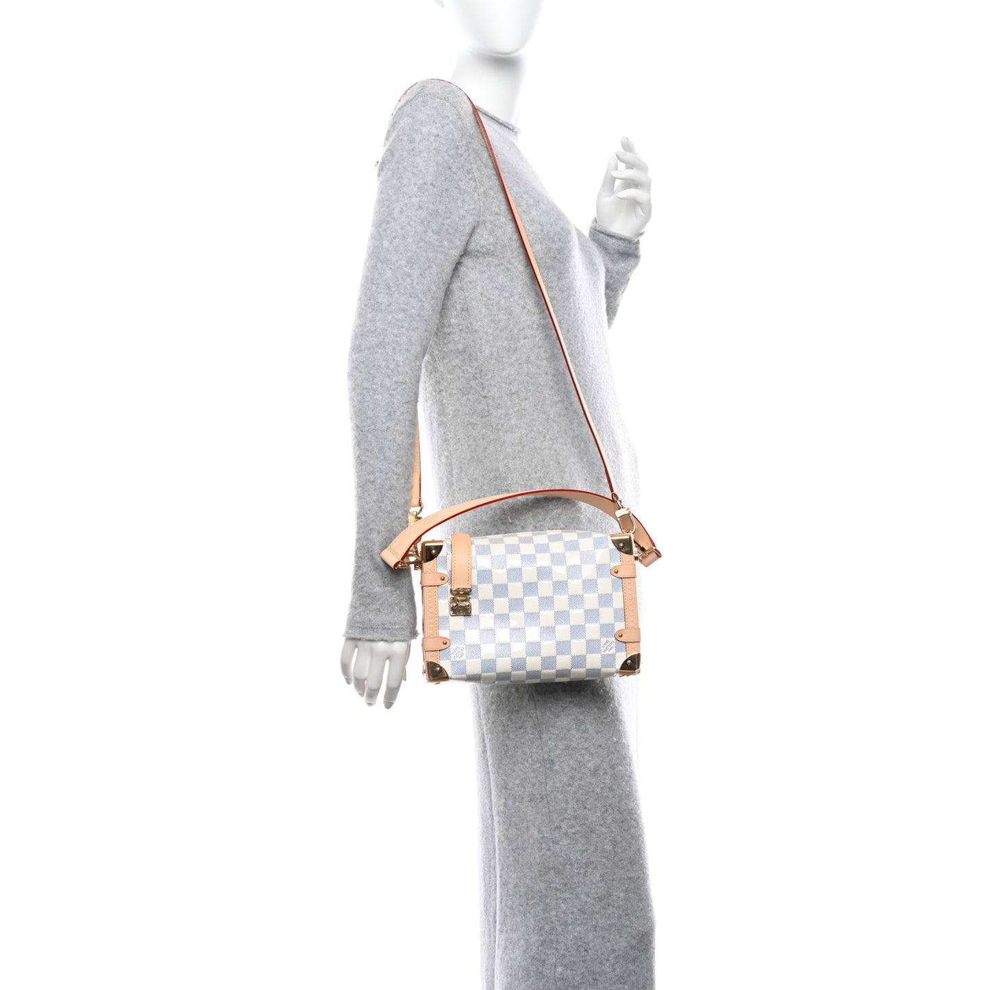 Damier Vernis Calfskin Side Trunk MM Celeste Blue