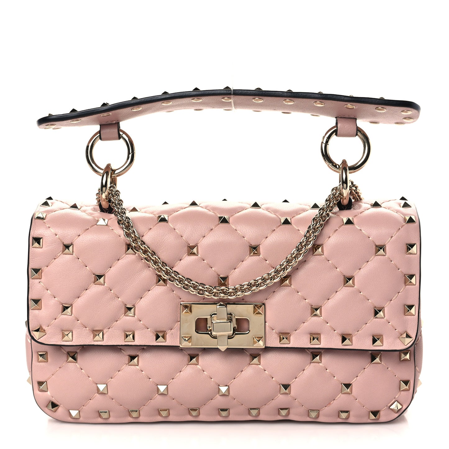 Nappa Small Rockstud Spike Shoulder Bag Water Rose