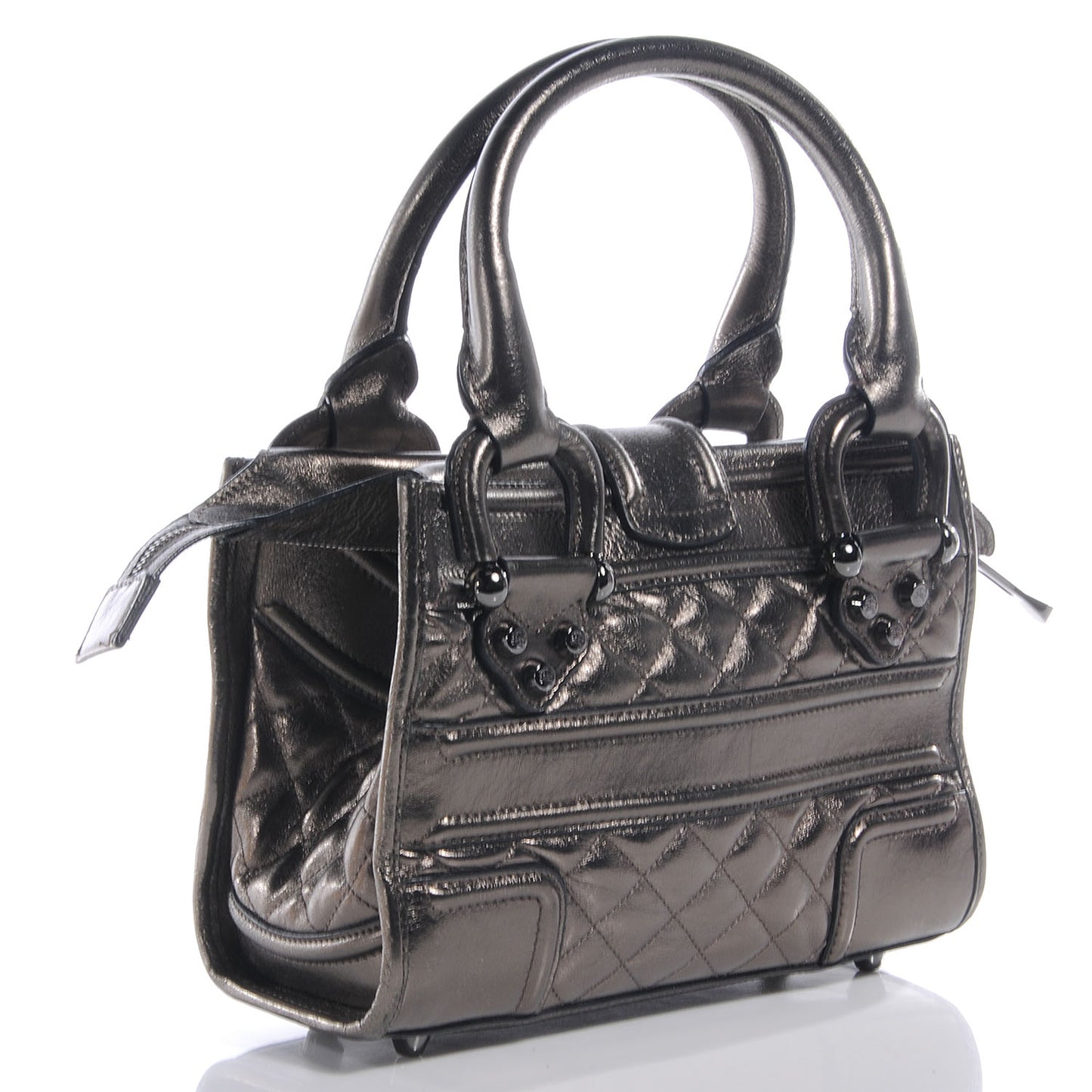 Metallic Calfskin Quilted Mini Manor Bag Pewter