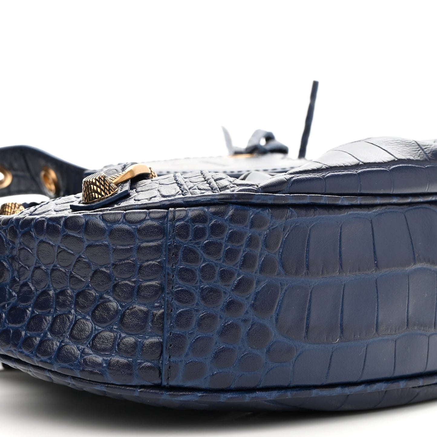 Extra Supple Calfskin Crocodile Embossed Le Cagole Shoulder Bag XS Indigo